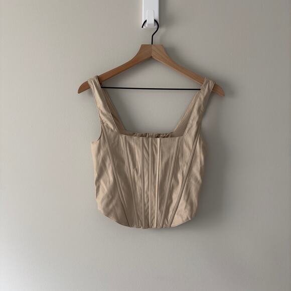 7 For All Mankind Faux Leather Corsette Style Cropped Tank Top Beige Sleeveless - Picture 1 of 9